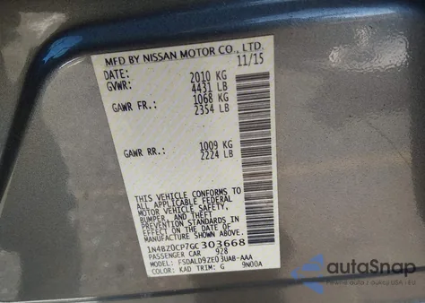 2016 Nissan Leaf Sv z USA, uszkodzony, nr VIN 1N4BZ0CP7GC303668